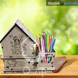 Mô hình gỗ để bàn làm việc, đựng bút viết, kê điện thoại đa năng