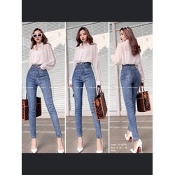 Quần Jeans Nữ Xanh Xước Cao Cấp Siêu Co Dãn