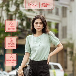 Áo kiểu nữ dáng suông phối nút bọc thời trang Eden - ASM155 [Được kiểm hàng] ASM155