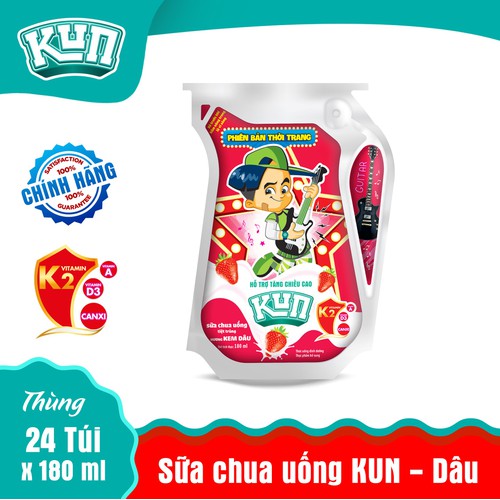 Sữa Kun Túi Dâu Thùng 24 Túi x 180ml