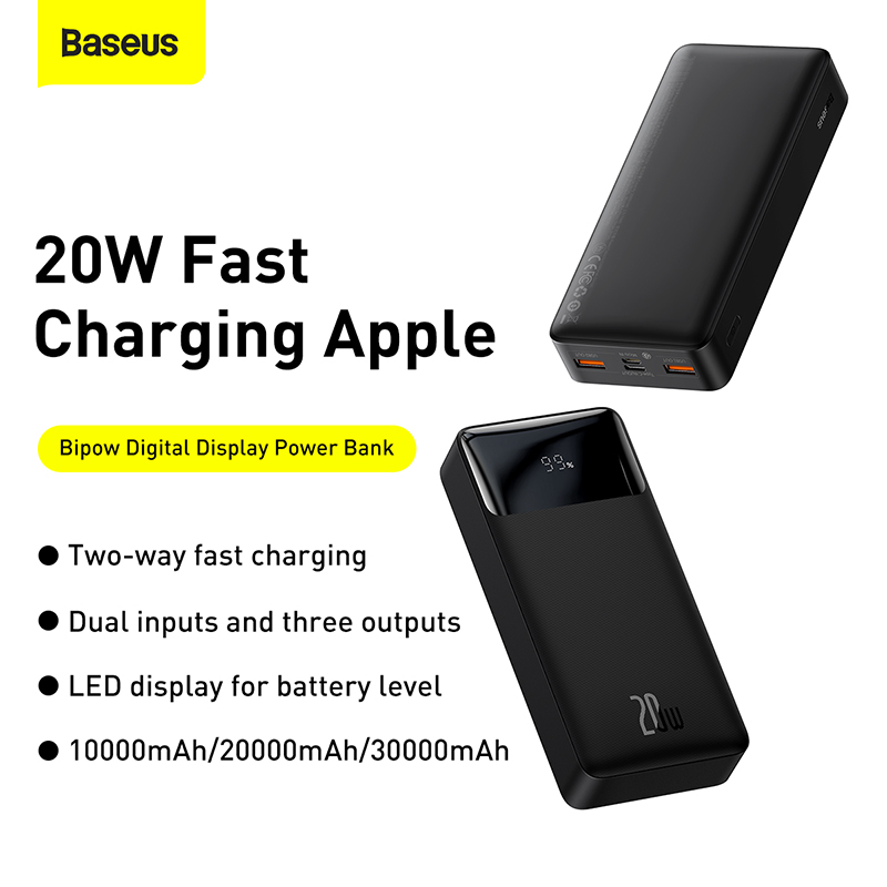 Hình ảnh Pin sạc dự phòng hỗ trợ sạc nhanh có đèn led Baseus Bipow 10.000mAh(15W)/20.000mAh(20W)/dung lượng 30.000mAh(20W)