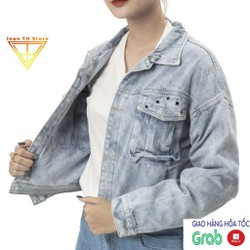 FREESHIP Áo khoác jean nữ TH Store túi hộp đục lỗ, áo khoác bò cá tính phong cách ulzzang chống nắng