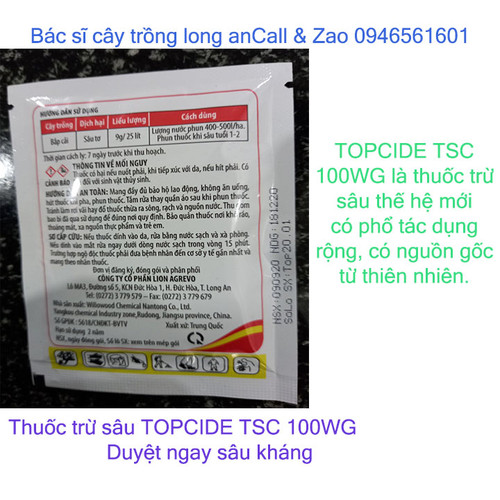 Thuốc duyệt ngay sâu kháng Topcide TSC 100WG.Thuốc trừ sâu thế hệ mới có nguồn gốc từ thiên nhiên