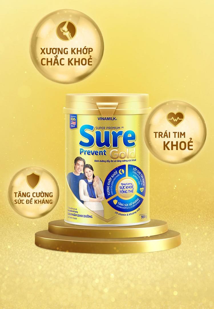 Sữa bột Vinamilk pha sẵn Sure Prevent Gold - HỘP 6 CHAI x 200ML