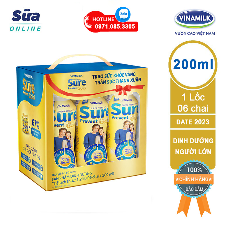 Sữa bột Vinamilk pha sẵn Sure Prevent Gold - HỘP 6 CHAI x 200ML