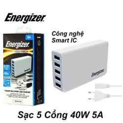 Sạc 5 Cổng Energizer Công suất 40W (5V-8A) Mã USA5DEUHWH5