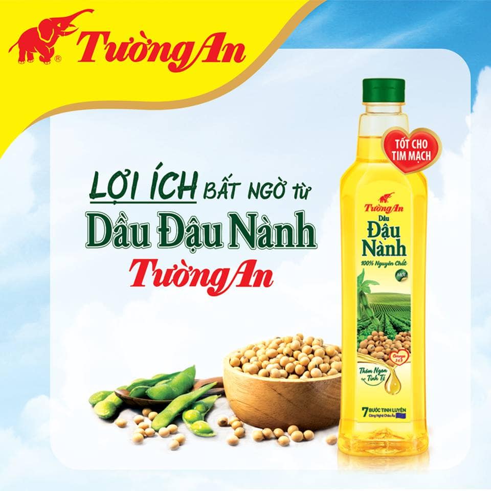 Dầu ăn đậu nành nguyên chất Tường An chai 1 lít date 3/2023
