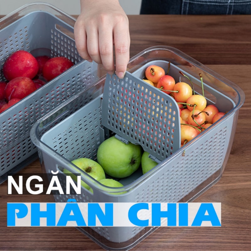 Hình ảnh SET 2 HỘP ĐỰNG THỰC PHẨM TỦ LẠNH 2 LỚP vừa làm rổ rửa thực phẩm, có nút thoát khí hô hấp cho rau củ quả