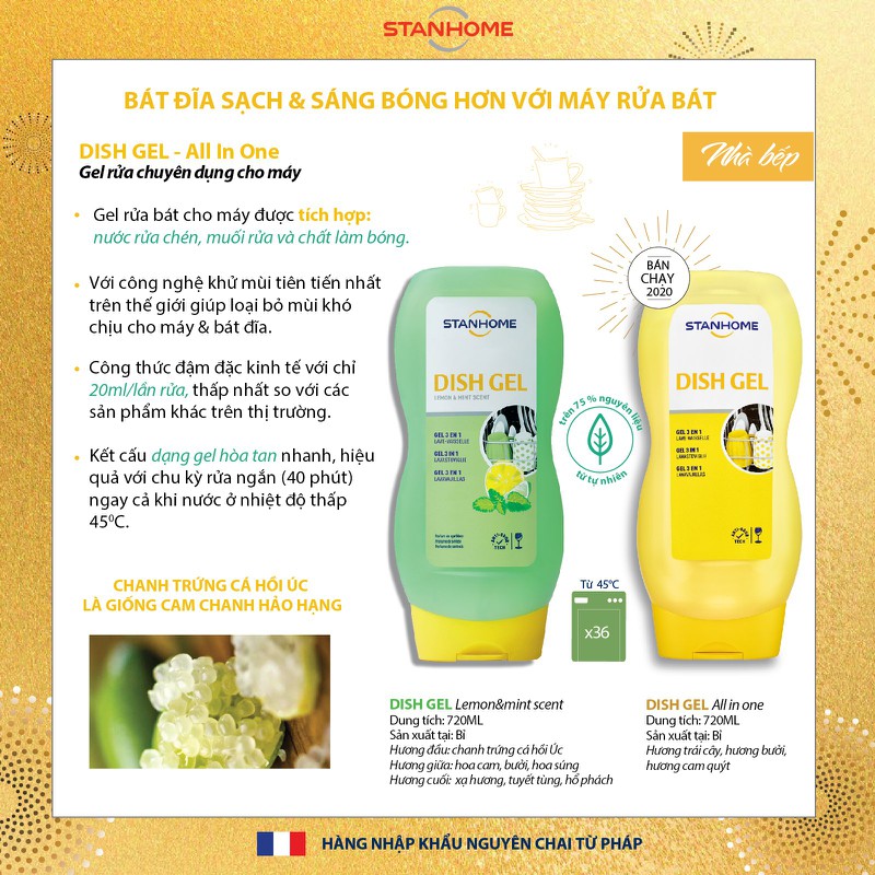 NƯỚC RỬA BÁT CHUYÊN DỤNG CHO MÁY RỬA BÁT STANHOME DISH GEL 720ML