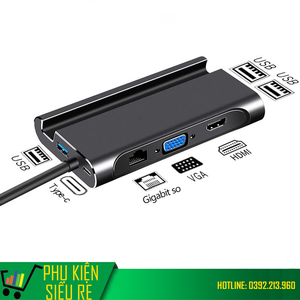 Hình ảnh HUB Kiêm Dock Type-C Ra HDMI,VGA,LAN,3 Cổng USB 3.0 Hỗ Trợ Power Delivery