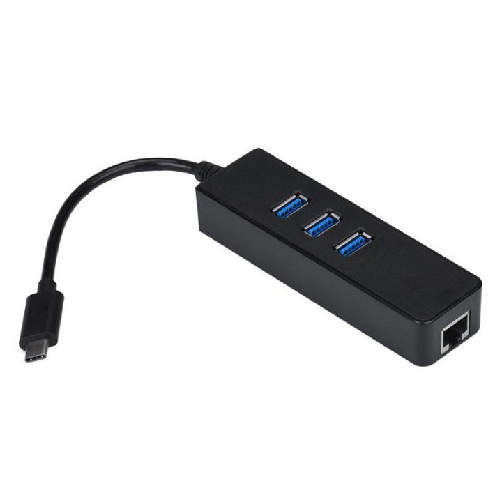 Hình ảnh Hub Type C ra 1 cổng Lan + 3 cổng Usb 3.0 - Bộ chia cổng Type C ra 3 cổng USB và 1 cổng lan dùng cho điện thoại