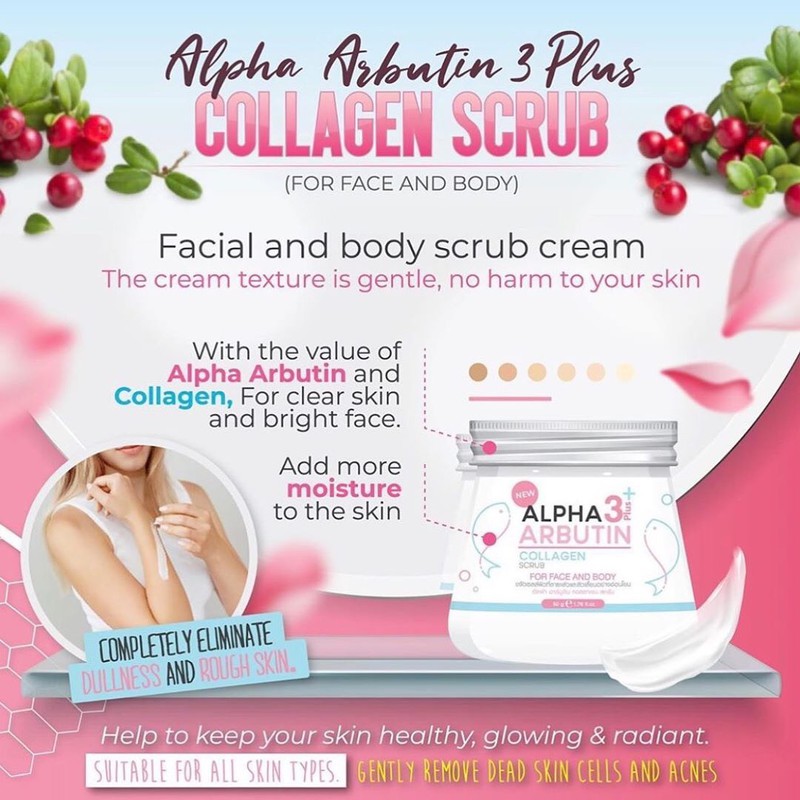 Tẩy Tế Bào Chết Da Mặt Và Body Alpha Arbutin 3 Plus+ Collagen Scrub 75gr
