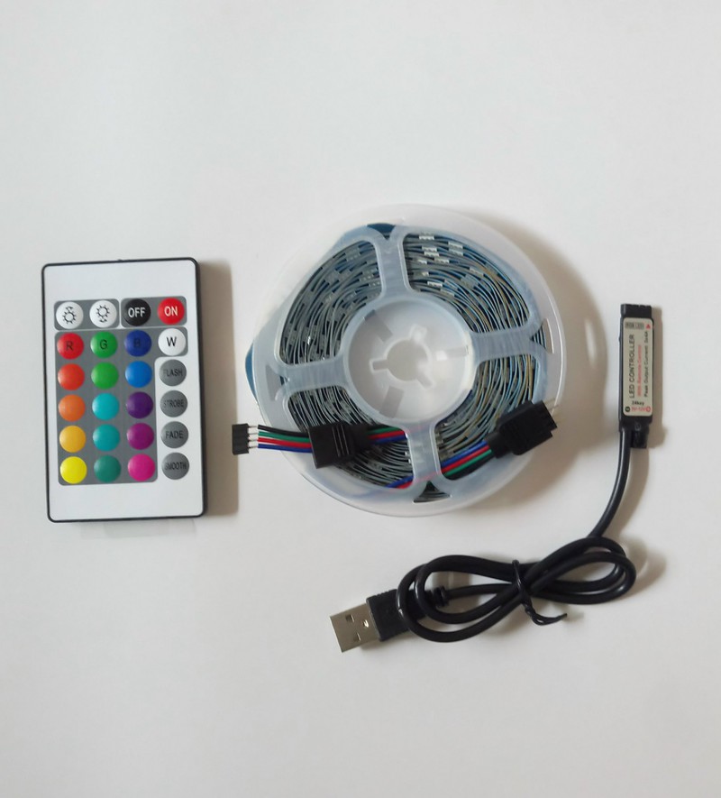 Cuộn Dây đèn Led dây dán RGB (Nhiều Màu) có remote 24 Key Điều Khiển Theo ý Muốn Dùng Cổng USB 5V