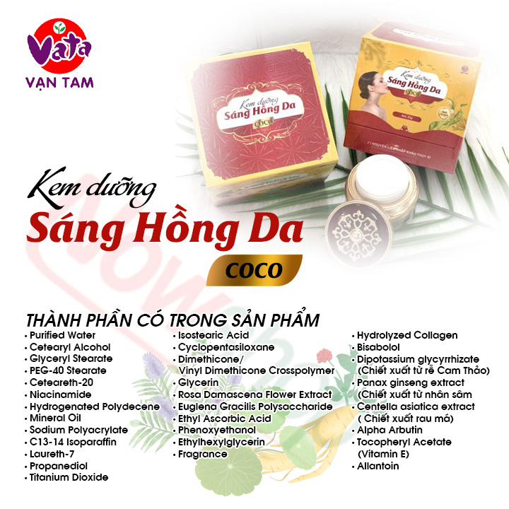 Kem Dưỡng Trắng Da Mặt Sáng Hồng Da Coco Vạn Tam Dưỡng Ẩm Sáng Da Giảm Nám Mờ Thâm Sạm Ngăn Ngừa Lão Hóa Da