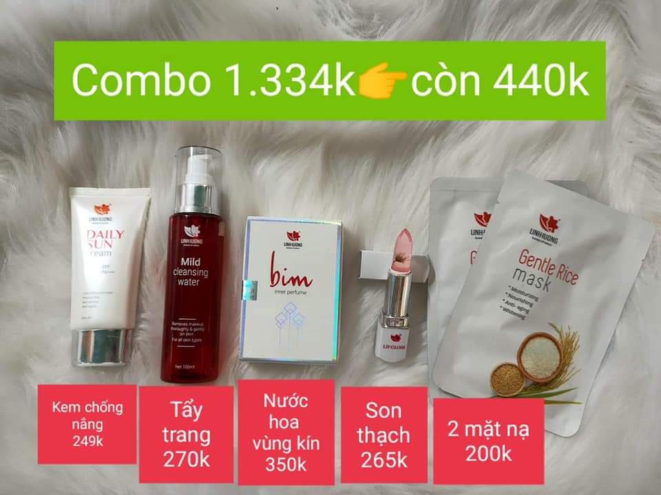 COMBO CHỐNG NẮNG + NƯỚC TẨY TRANG + NƯỚC HOA BÍM + SON THẠCH + NẠ GẠO LINHUONG ( HÀNG CHÍNH HÃNG ) - COMBO CHỐNG NÂNG 1