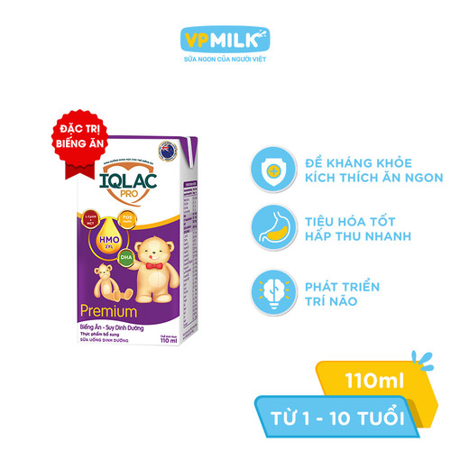 Sữa Bột Pha Sẵn VPMilk IQLac Pro Biếng ăn - Suy Dinh Dưỡng Premium Hộp 110ml (Thùng 48 Hộp)
