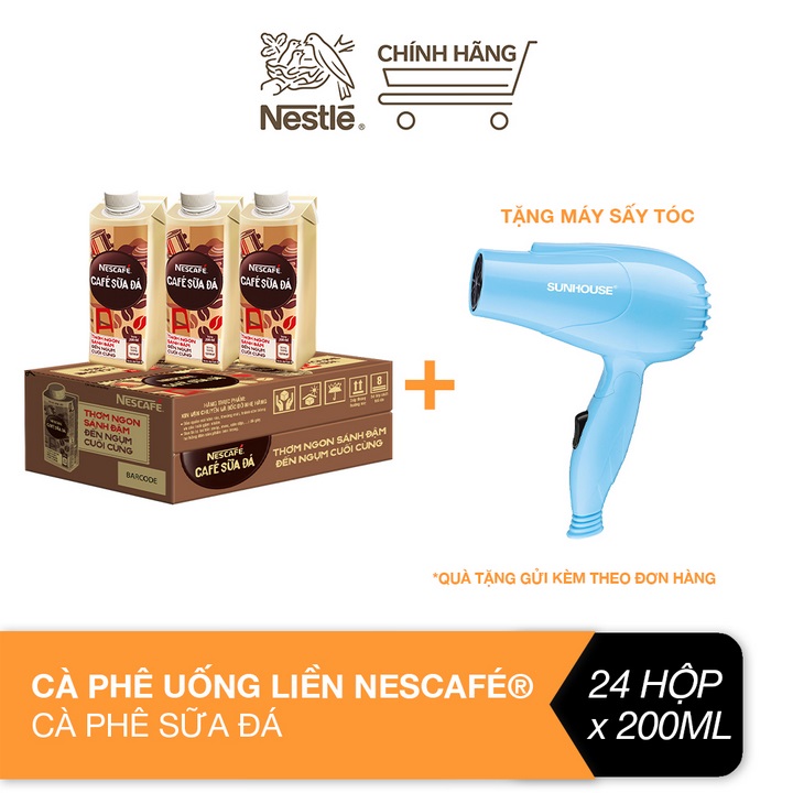[Tặng máy sấy tóc] Thùng 24 hộp cà phê uống liền Nescafé cà phê sữa đá (hộp 200ml) - TUNCF000175CB 1