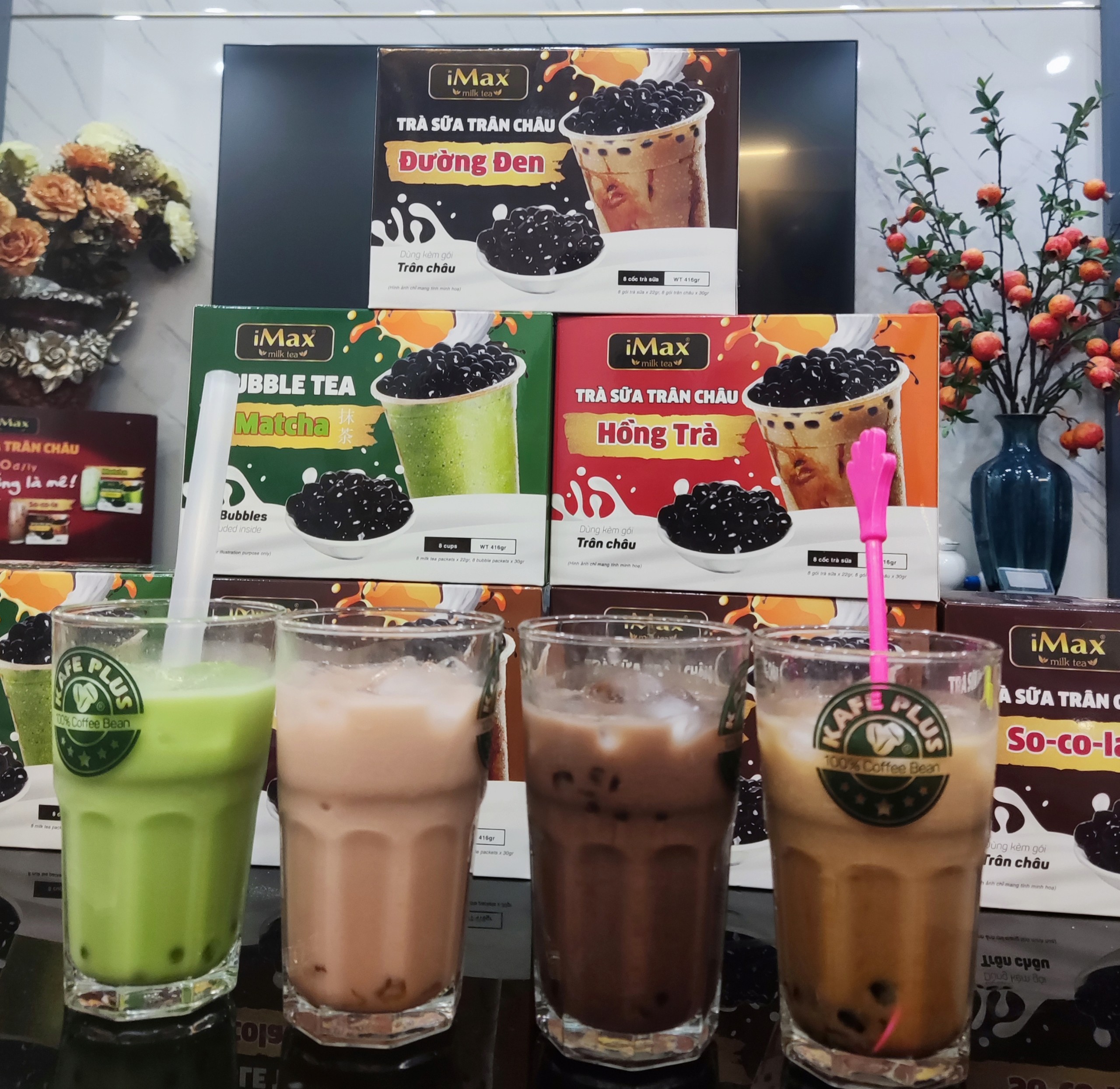 Trà Sữa Trân Châu Đường Đen/ Hồng Trà/ Matcha/ Socola hòa tan tự pha iMax Milk Tea dạng gói hộp 8 set - 416g