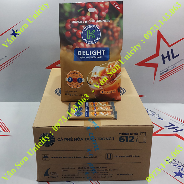 03 bịch cà phê sữa K Coffee Delight Phúc Sinh 612g (36 gói dài * 17g)