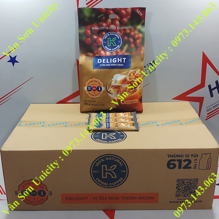 03 bịch cà phê sữa K Coffee Delight Phúc Sinh 612g (36 gói dài * 17g)