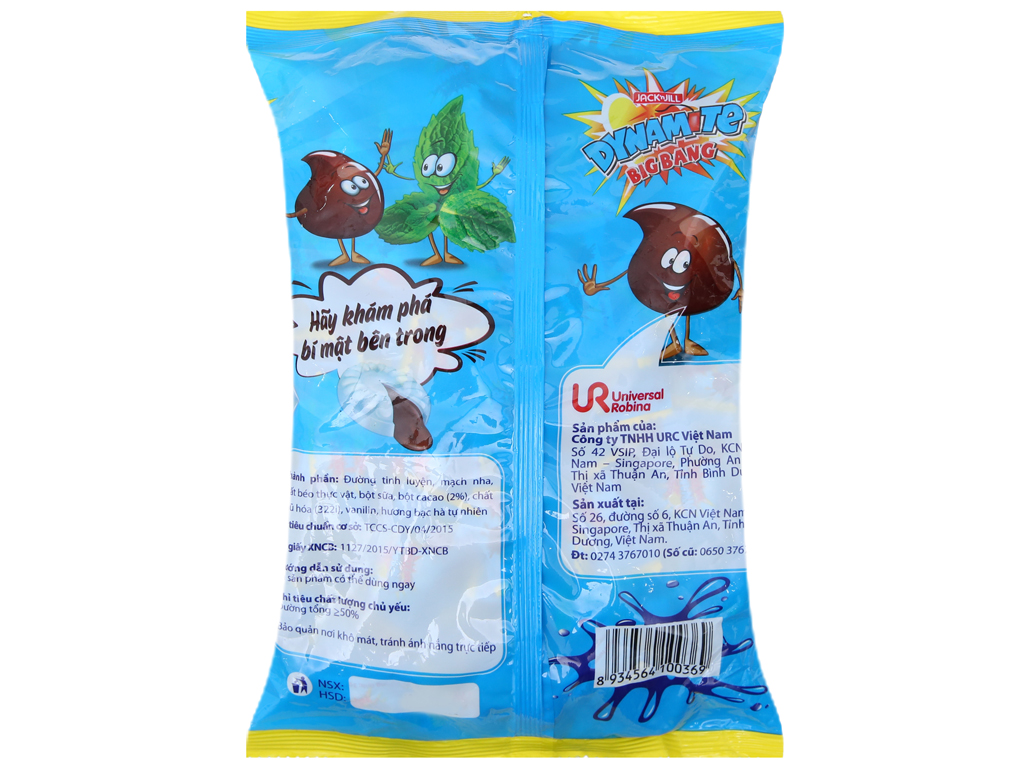 Kẹo hương bạc hà nhân socola Dynamite Big Bang gói 330g. Date 06.2023