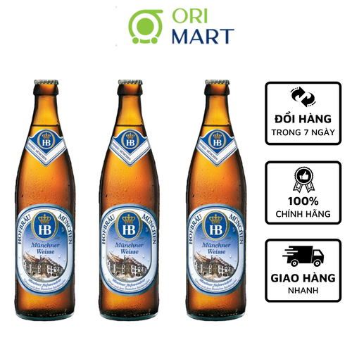 COMBO 3 Bia HB Hofbrau Munchner Weisser Vị Thơm Khá Dễ Uống Với Hương Thơm Lúa Mỳ Độ Cồn 5.1% Chính Hãng Của Đức Thể Tích 500ML