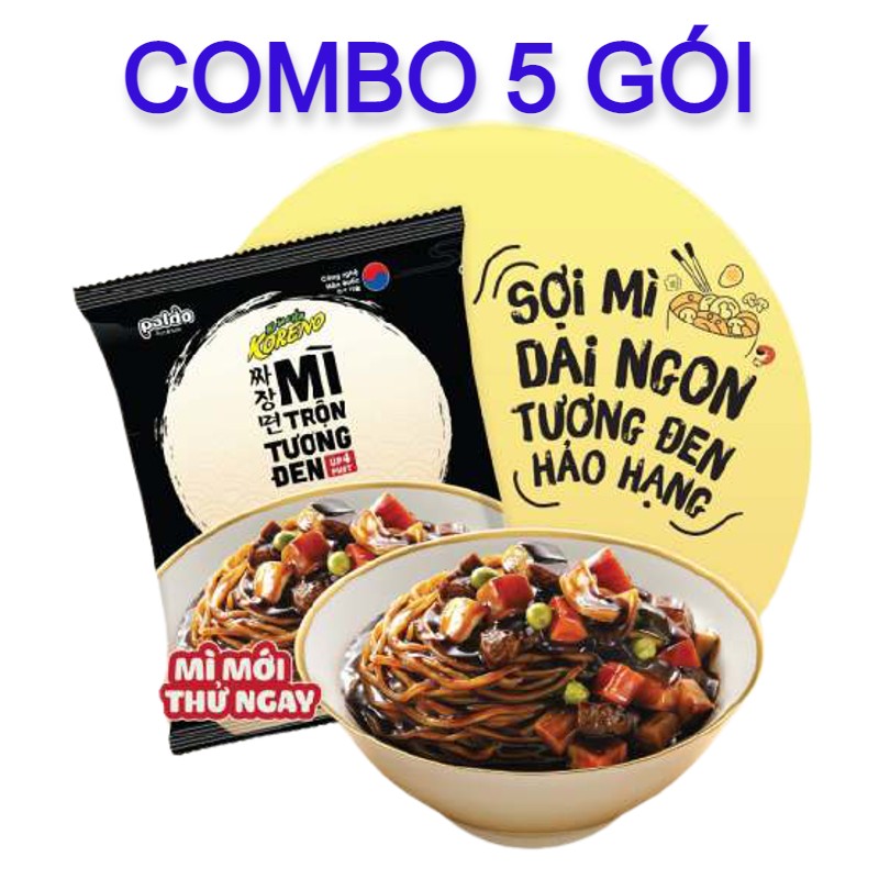 Hình ảnh Combo 5 gói Mì trộn tương đen Hàn Quốc Koreno gói 78g - HSD 1/2022
