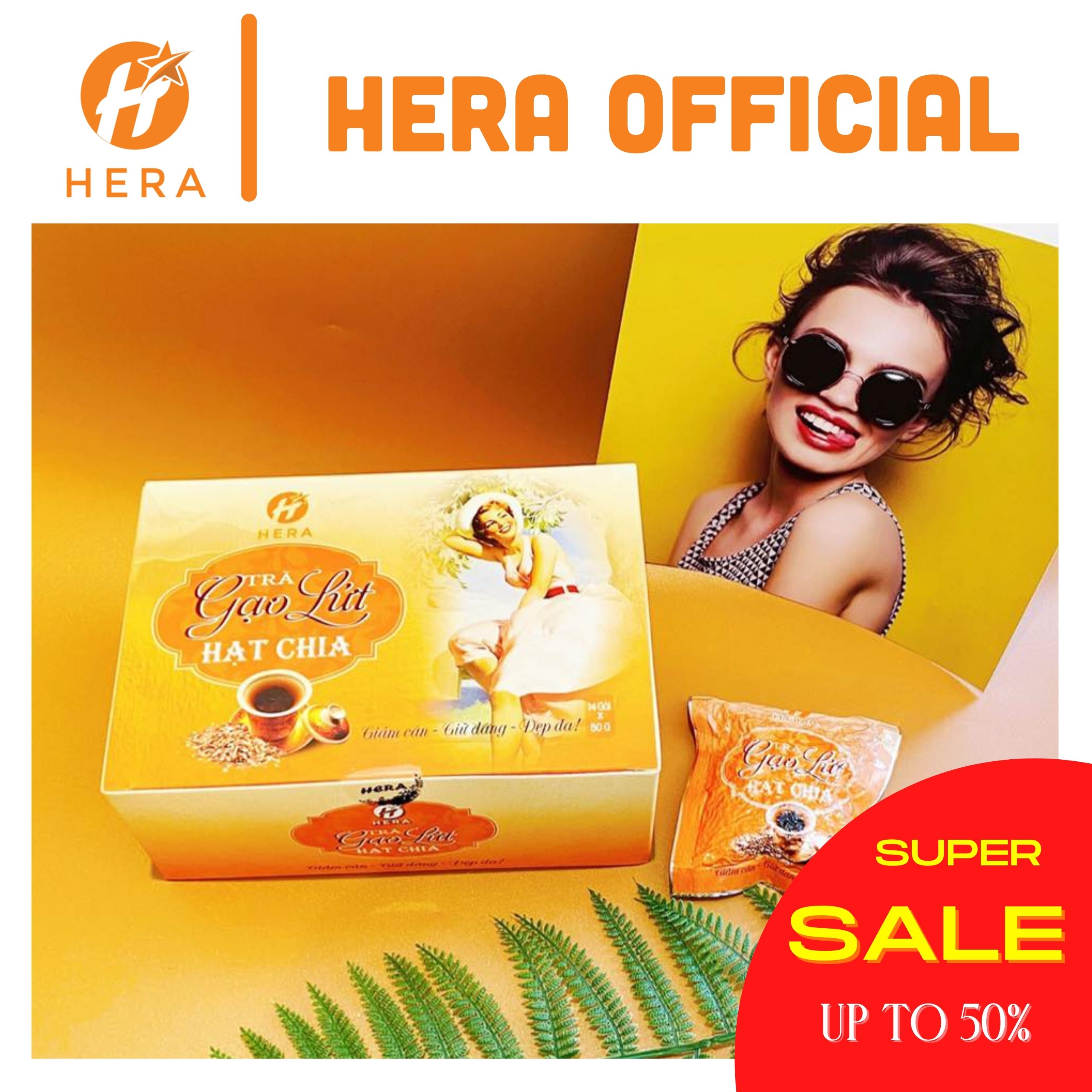 Trà gạo lứt hạt chia giảm cân HERA – Đào thải mỡ thừa, không tác dụng phụ - Hộp 20 gói