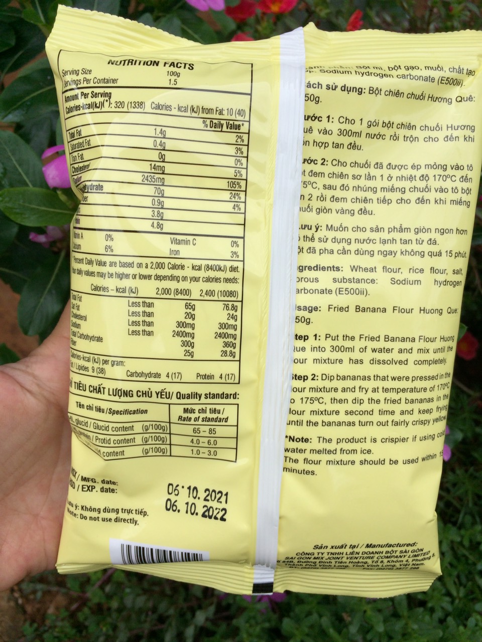 Bột chiên chuối Hương Quê-Vinamix 250gr. Date 10.2022