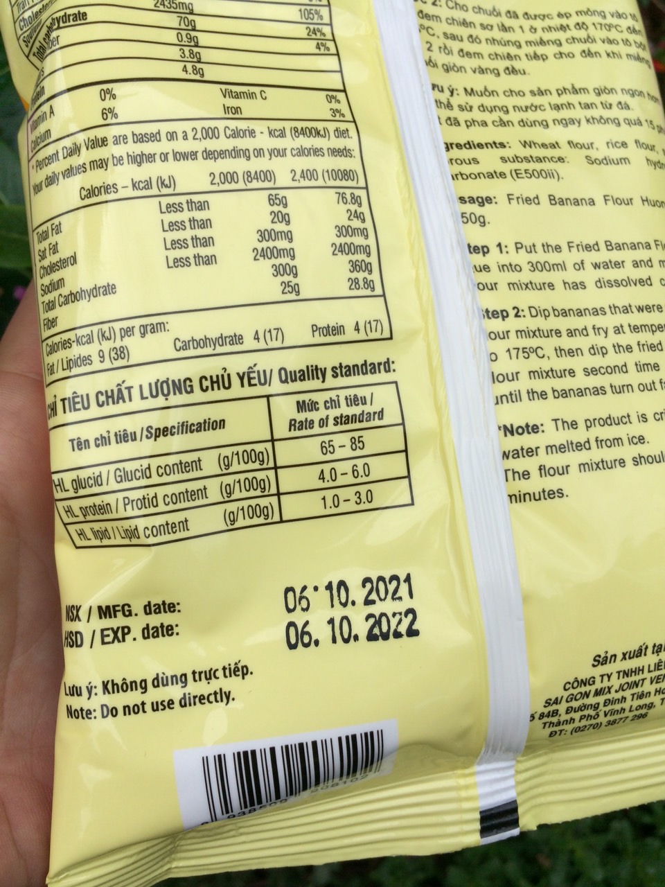 Bột chiên chuối Hương Quê-Vinamix 250gr. Date 10.2022