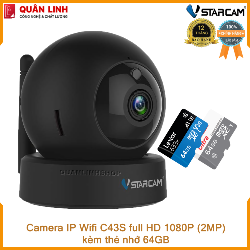 Hình ảnh Camera giám sát IP wifi hồng ngoại ban đêm Vstarcam C43S Full HD 1080P 2MP kèm thẻ 64GB