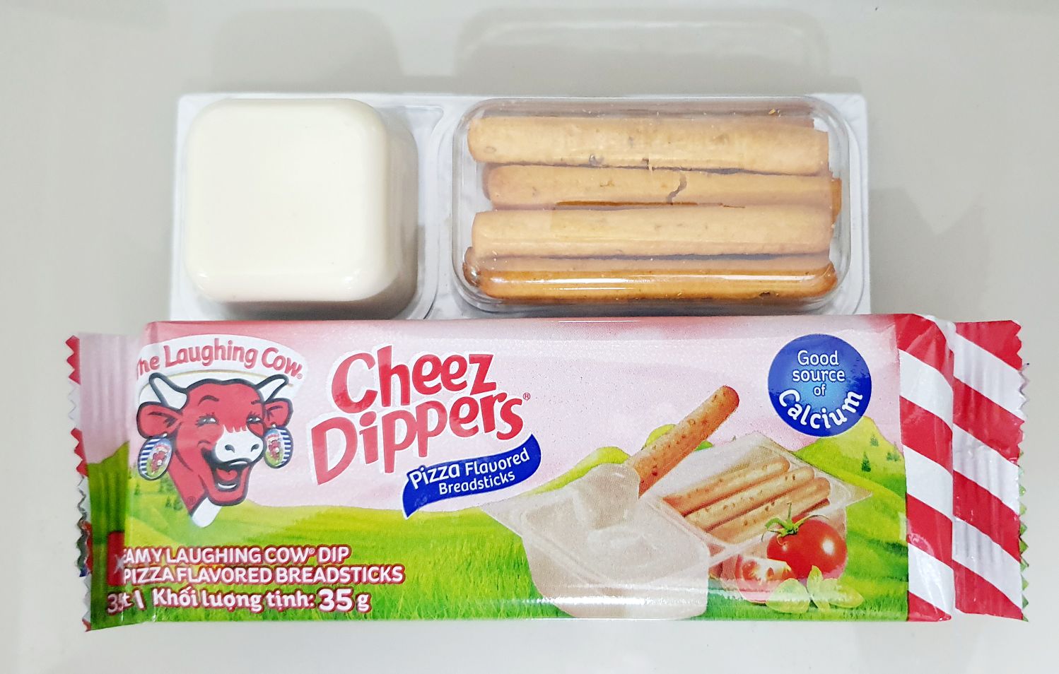 Hình ảnh Combo 3 gói BÁNH QUE CHẤM PHÔ MAI CON BÒ CƯỜI vị pizza 35gr - HSD: 4/2/2022