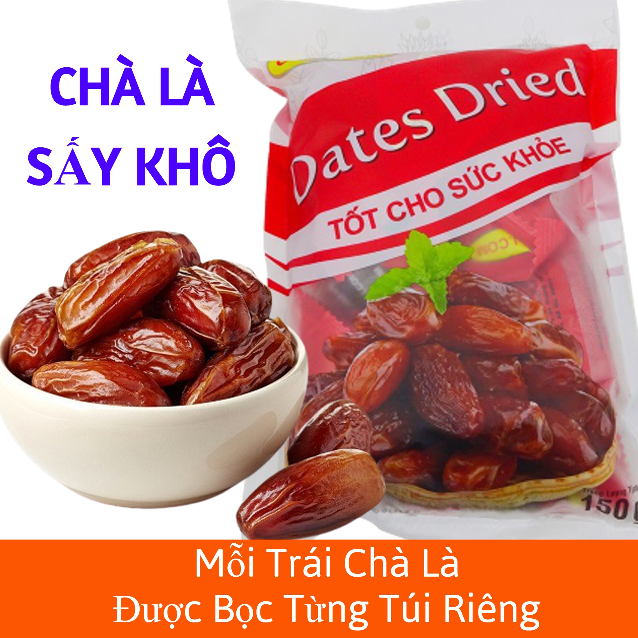 Hình ảnh Chà Là Sấy Khô - 150 gram / 1 Gói - Date : 01/10/2022 - Từng Trái Được Bọc Riêng 1 Túi
