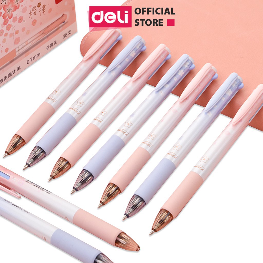 Bút bi nhiều màu Deli - 0.7mm - 4 màu mực - Vỏ thiết kế hoa - 1 ...