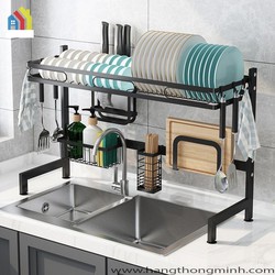 Kệ Đựng bát chén dĩa 1 tầng trên bồn rửa Đa Năng sơn đen chống khuẩn cao cấp phiên bản nâng cấp