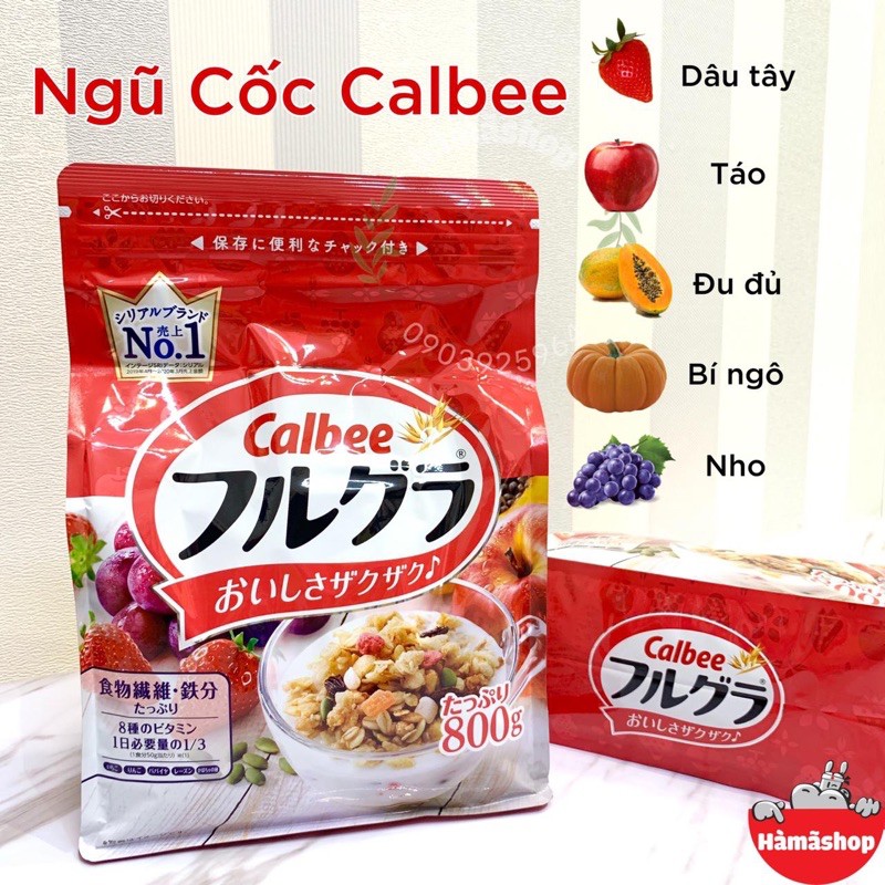Ngũ cốc Calbee đỏ Ăn Kiêng Giảm Cân Nhật Bản trái cây dùng ăn sáng (750/800G)