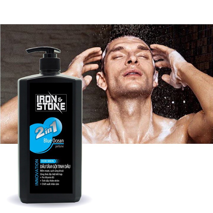 Dầu tắm gội tinh dầu IRON & STONE Innovation hương Blue Ocean 650g dành cho nam