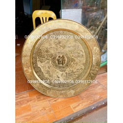 MÂM ĐỒNG 52 CM TRẠM KỸ  SẮC NÉT HOA VĂN LONG QUY QUY PHƯỢNG