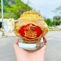 Hũ Tiền, Bát Tụ Bảo Lá Vàng Phong Thuỷ Chiêu Tài Lộc - cao 12.5cm