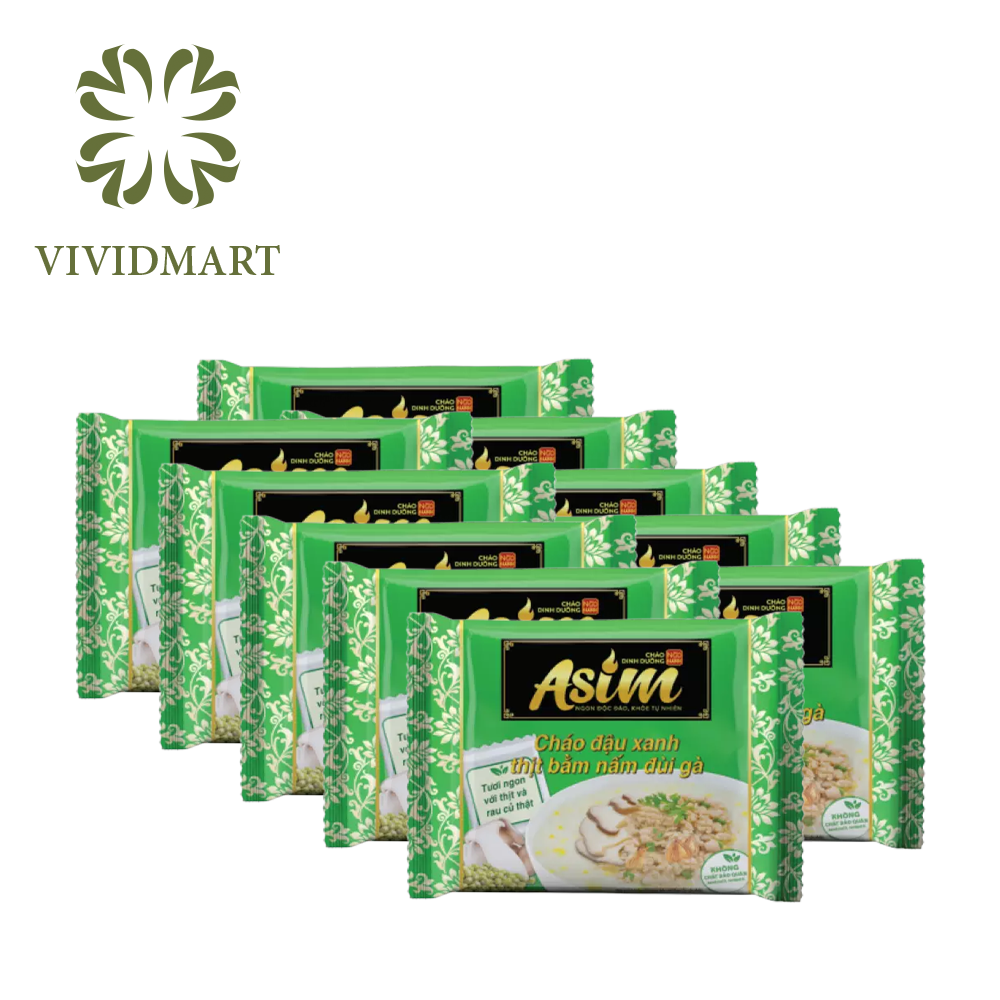 [Combo 10 Gói] Cháo Asim 5 Vị Đậu: Trắng Gà Hầm Bí Đỏ, Đen Cá Hồi Rong Biển, Xanh Thịt Bằm Nấm Đùi Gà, Bò Cà Rốt, Ván Nấm Hương