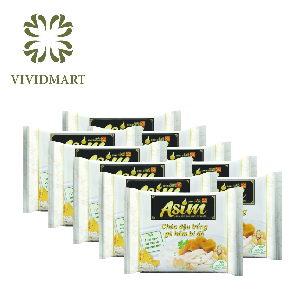 [Combo 10 Gói] Cháo Asim 5 Vị Đậu: Trắng Gà Hầm Bí Đỏ, Đen Cá Hồi Rong Biển, Xanh Thịt Bằm Nấm Đùi Gà, Bò Cà Rốt, Ván Nấm Hương
