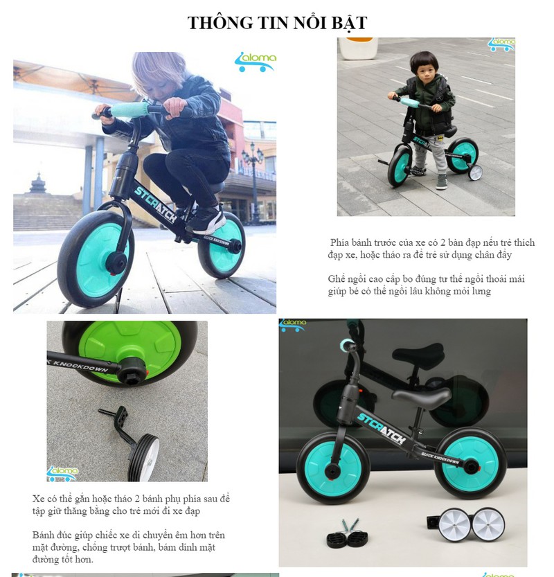 XE ĐẠP THẰNG BẰNG TẬP ĐI CHẮC CHẮN CHO BÉ SCRATCH ST-4B CÓ BÁNH PHỤ VÀ BÀN ĐẠP GẮN LIỀN HOẶC THÁO RỜI