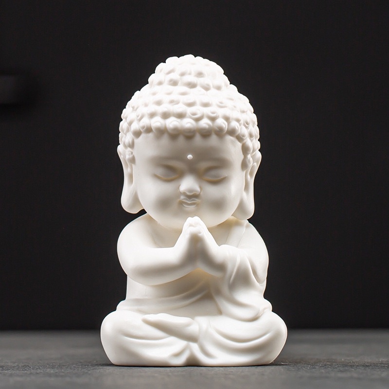 Tượng phật chibi mini gốm trắng xinh xắn