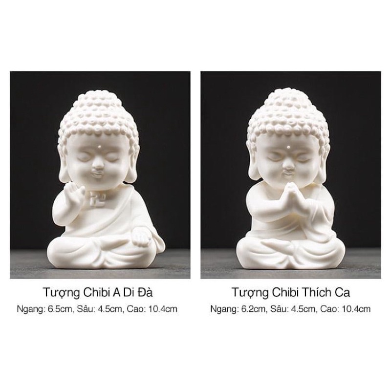 Tượng phật chibi mini gốm trắng xinh xắn