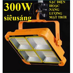 Đèn năng lượng mặt trời 300W siêu sáng D8 sạc bằng điện hoặc năng lượng mặt trời xách tay tiện dụng chống nước mưa
