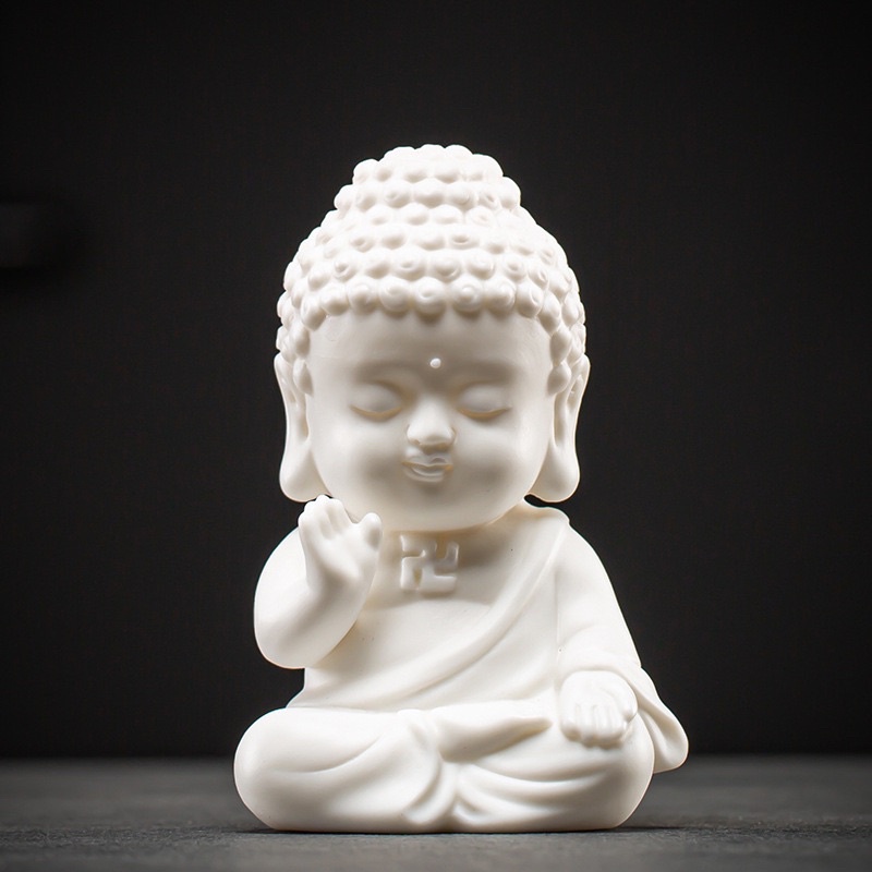 Tượng phật chibi mini gốm trắng xinh xắn
