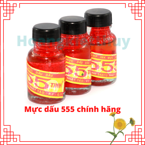 Combo 12 chai Mực đóng dấu 555 Huê Tinh màu đỏ chai thủy tinh