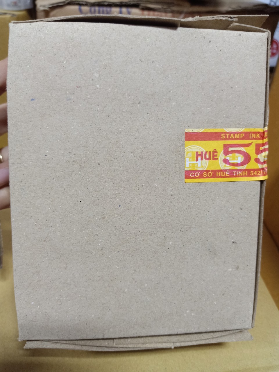 Combo 12 chai Mực đóng dấu 555 Huê Tinh màu đỏ chai thủy tinh