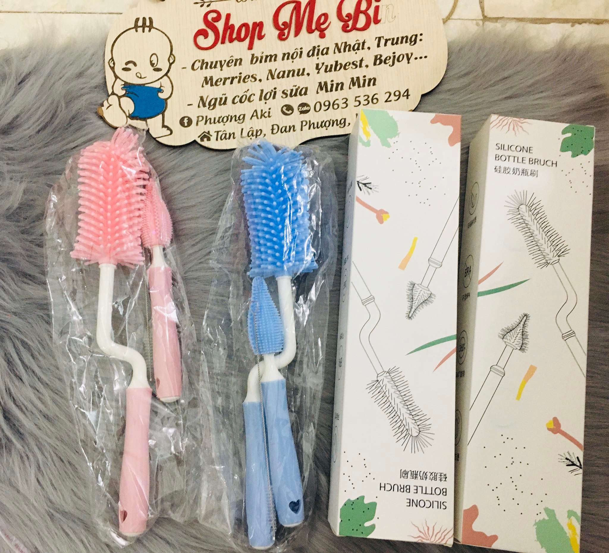 Cọ bình sữa núm ti silicon 3 chi tiết
