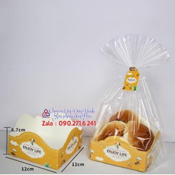 50 Túi bóng đế giấy đựng bánh su tròn - túi bóng đựng bánh ngọt - Túi kèm hộp giấy đựng bánh